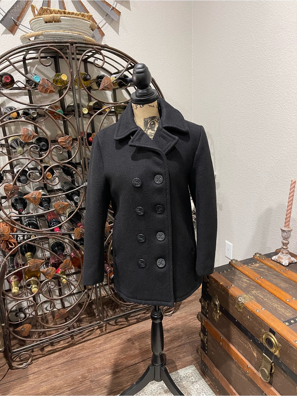 Schott NYC 740N Black Double-Breasted Wool Peacoat